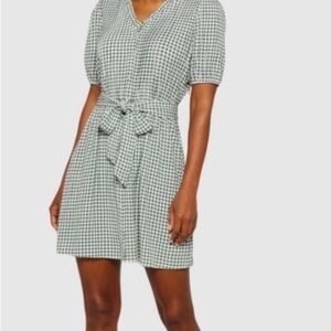 Market & Spruce Jessica Ruffle Neck Dress Green Gingham Size S